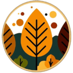 Herbstliches Logo für Linktausch: Abstraktes Blatt im Kreis, ideal für Webseiten zum Thema Linkaufbau und SEO.