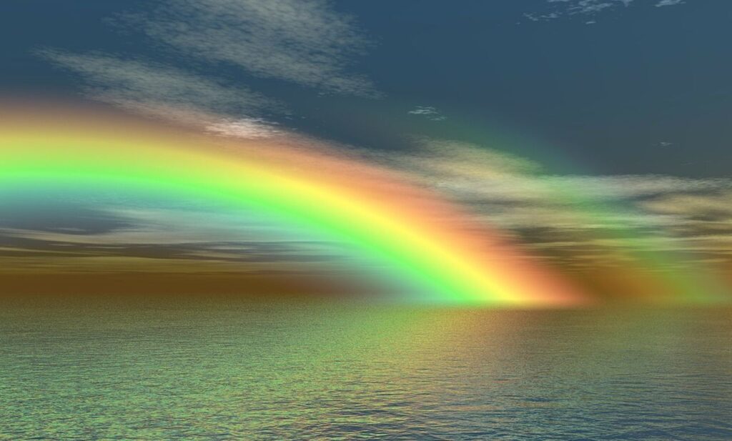 Regenbogen über dem Meer. Buchtipp: Drei magische Worte von Uell S. Andersen.