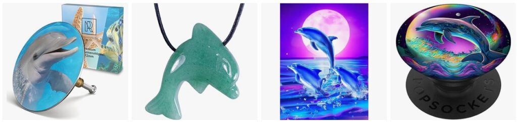 Intelligente Delfine: Schmuck, Anhänger, Pop-Socket und mehr mit magischen Kraft- und Seelentieren des Meeres.