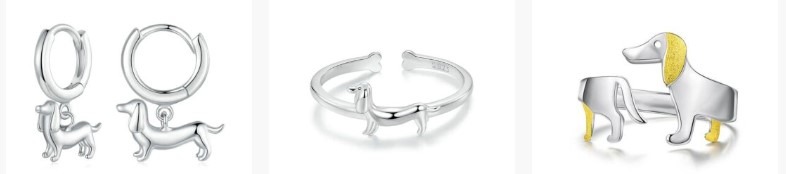 Dackel Schmuck: Ohrringe und Ringe mit Dackel-Motiv. Der Dackel als Krafttier in Silber und Gold.