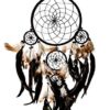 Schwarz-brauner Dreamcatcher mit 5 Ringen. Indianischer Traumfänger mit Federn. Dekorativer Wandbehang, 21x70cm.