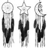 Schwarze Feder-Traumfänger Set: Sonne, Mond, Stern. Gothic Dreamcatcher mit Federn, 20x75cm.