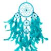 Türkis-blauer Traumfänger 11x50cm mit 5 Ringen und Plüschfedern. Handgefertigter Dreamcatcher für Schlafzimmer-Deko.