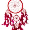 Knalliger rot-pinker Traumfänger (21x70cm) mit 5 Ringen und Federn. Der Dreamcatcher ist ein echter Hingucker.