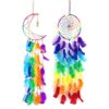 2 Regenbogen Chakra Traumfänger, Mond und Sonne Design, bunte Federn, 19x84cm Deko