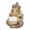 11cm Deko Figur Ganesha mit Teelichthalter, Elefantengott Statue. Hindu Kerzenständer für stimmungsvolle Dekoration.
