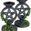 2er-Set Pentagramm Kerzenhalter mit Efeu, Gothic Wicca Hexen Deko. 20cm Kerzenständer mit Pentagramm und Efeu-Verzierung.