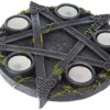 Pentagramm Teelichthalter, Gothic Wicca Hexen Kerzenständer. 25cm Ritual-Magie Deko mit 5 Teelichtern.