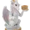 16cm Gold-weißer Drache Kerzenhalter, Niedlicher Fantasy Kerzenständer, Regenbogen Akzente. Deko Drachenfigur.