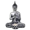 Meditierender Buddha, 20cm, Vintage Silber, mit Teelichthalter. Kerzenständer für Yoga, Meditation und Entspannung.