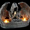 18cm Gothic Doppel Teelichthalter, gefallener Engel mit Flügeln, Dark Fantasy Kerzenständer.