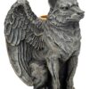 Fantasy Wolf Kerzenhalter, Gargoyle Deko: Wolf mit Flügeln Kerzenständer, Krafttier Figur.
