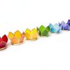 7er-Set Chakra Teelichthalter im Lotusblumen-Design, bunte Chakren Spirit Deko, Kerzenständer, 8cm.