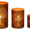 3er Set Edelrost Teelichthalter mit Lebensbaum, Tischdeko. Kerzenständer aus Metall, Rost-Optik, mit Baum-Motiv.