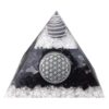 Silber-schwarze Orgon Pyramide, 12cm, Schungit, Silberflocken. Orgonit Pyramide mit Blume des Lebens. Orgonenergie.