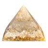 9cm Orgon Pyramide: Weiß-goldene Orgonit Pyramide mit Citrin, Bergkristall und Baryt für Orgonenergie.