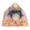 Goldene Orgon Pyramide (9cm) mit Malachit, Amethyst und Rosenquarz. Orgonit Pyramide für Energie und Harmonie.