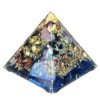 Blau-goldene Orgon Pyramide, 14cm, für Halschakra. Chalcedon und Aquamarin Orgonit Pyramide mit Blattgold.